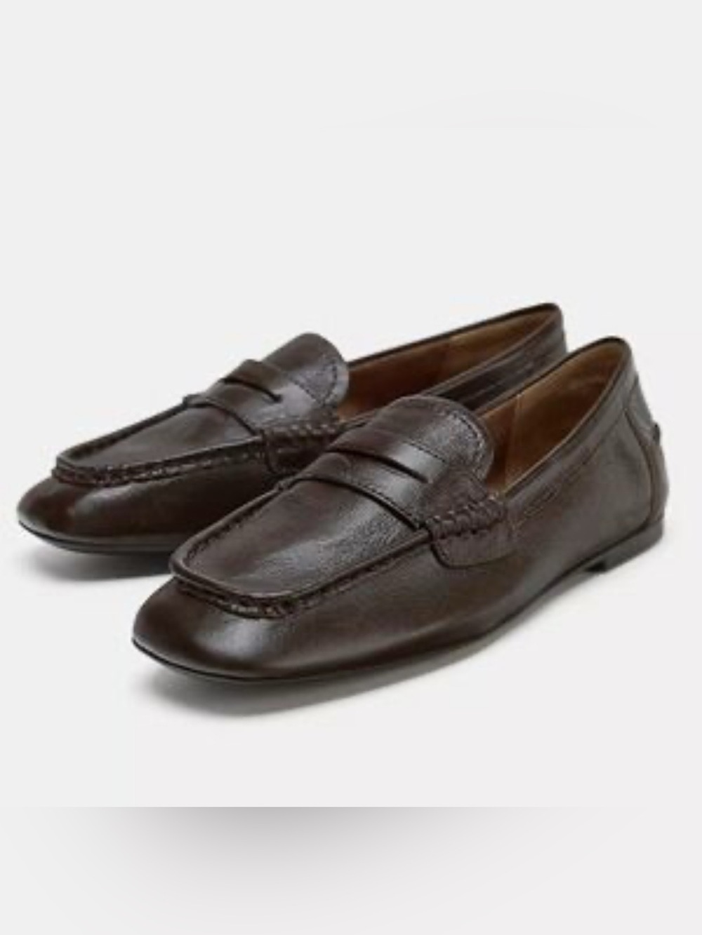 Zara 100% leather loafers dark brown